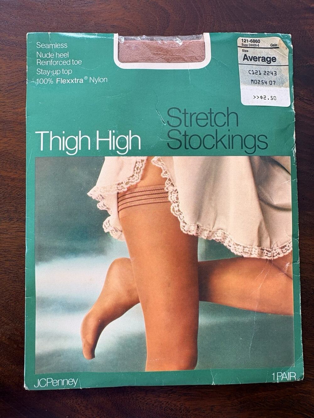 VTG JC Penney Thigh High Stretch Stockings Size Average Tan Nude Hosiery